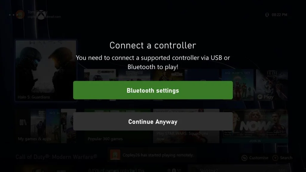 Connect Bluetooth controller pop up for remote play