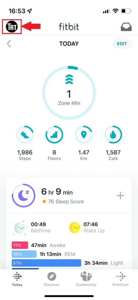 Account option in the Fitbit app
