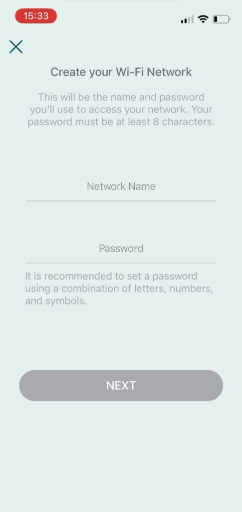 SSID creation screen in the Deco app