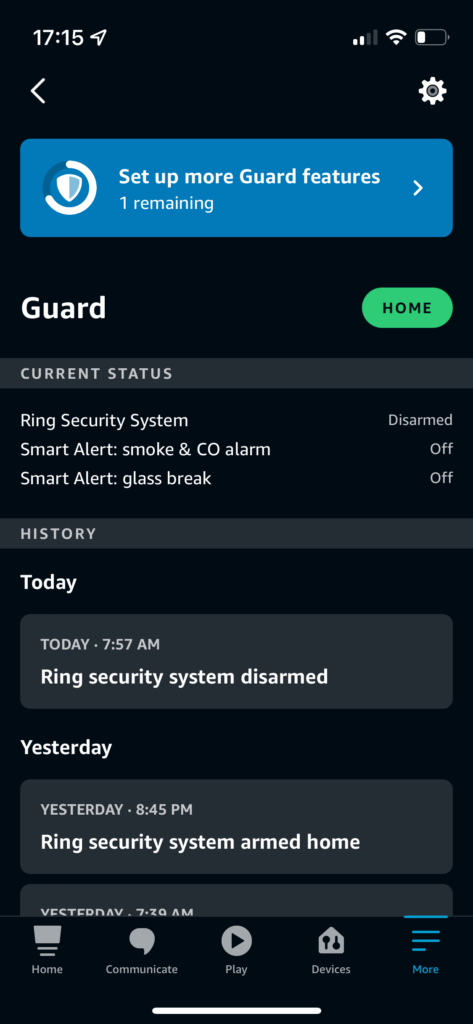 Alexa Guard settings in the Alexa app