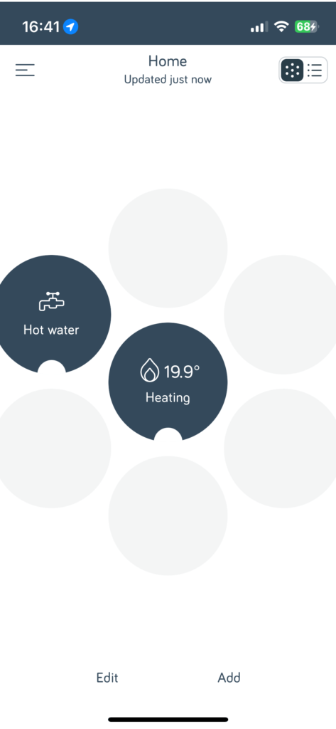 Hive Heating app dashboard